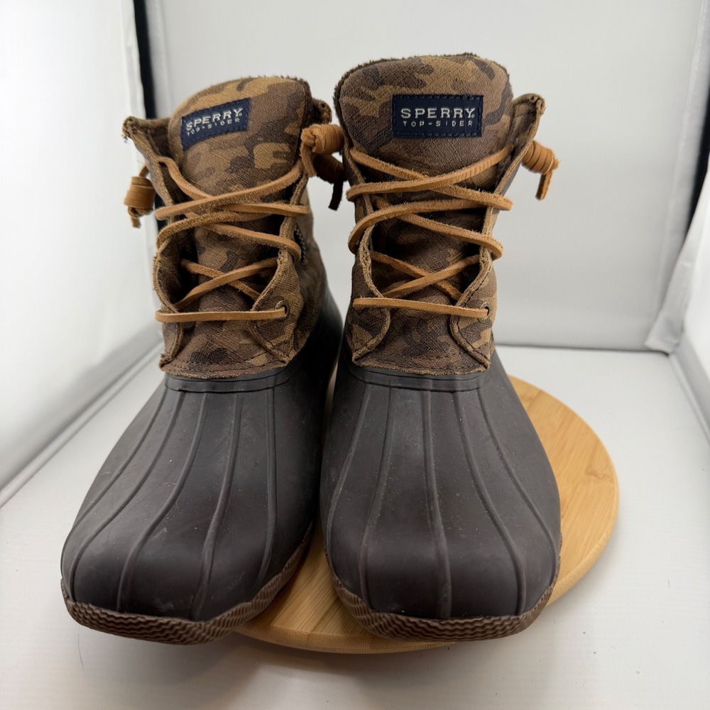Sperry Top-Sider Saltwater Camo Duck Boots Brown Waterproof STS94188 Womens 9